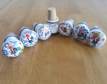 Barcelos Rooster Vintage Wine Bottle Stoppers Ceramic and Cork from Portugal Galo de Barcelos