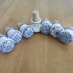 Vintage Wine Bottle Stoppers Ceramic Traditional Portuguese Azulejos Tiles