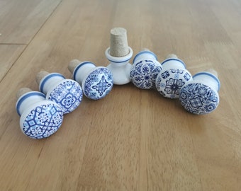 Vintage Wine Bottle Stoppers Ceramic Traditional Portuguese Azulejos Tiles