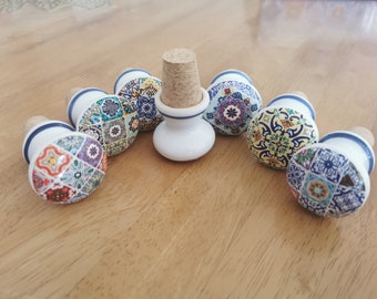 Vintage Wine Bottle Stoppers Ceramic Traditional Portuguese Azulejos Tiles - Gift from Portugal - Wedding favor Portugal