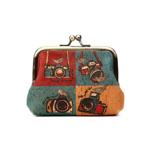 Monedero vintage con cierre de cámara - Monedero de corcho - Monedero vegano - Regalo vintage para mujer