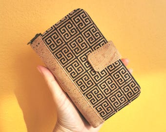 Boho Vegan Wallet Zip Woman - Ladies Big Cork Wallet RFID - Non leather Card Holder