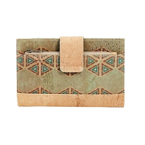 Cartera verde bohemia para mujer - Cartera de corcho Azulejos - Cartera vegana para mujer - Regalos Portugal - Regalos ecológicos únicos para mujer