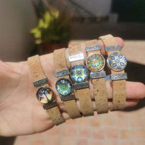 Korkberlockarmband – Portugisisk azulejo-kakeldesign, veganskt läder