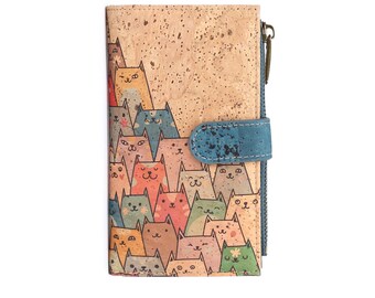 Cat lover vegan wallet - Cork wallet woman - Vegan gift woman - Cat Mum Gift - Eco Wallet