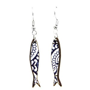 Oorbellen sardine en Portugese tegels Dangle and Drop - Visoorbellen - Roestvrij staal Mode-sieraden Portugal - Cadeau voor haar