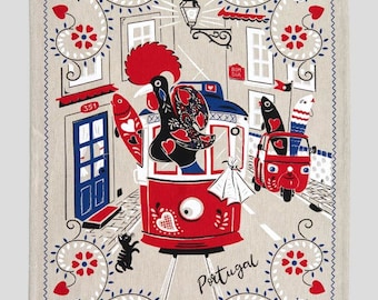 Portugal Kitchen Towel – Portuguese Symbols Cotton Tea Towel