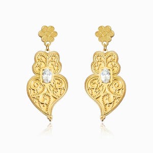 Viana Heart Stud Earrings -  Portuguese Filigree Golden Stainless Steel - Portugal Fashion Jewelry - Christmas Gift for Her