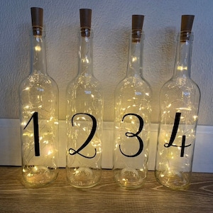Wedding Table Numbers Centerpiece, Light up Wine Bottle- Cork Lights