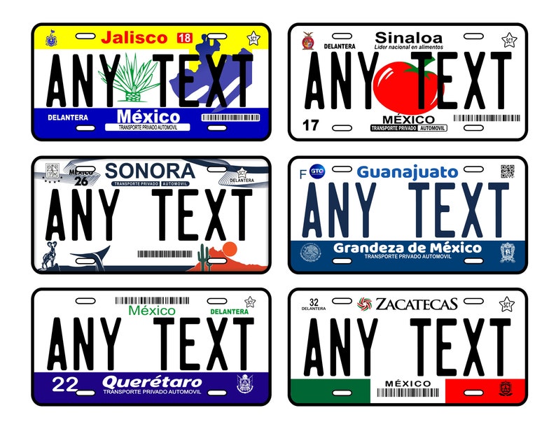 Personalized Aluminum Car Plates/ Car plate Mexico/ Car Plates of the States of Mexico/ Place your Text/ License plate image 1