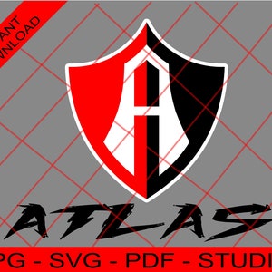 Logo Club de Futbol ATLAS, Los Rojinegros del Atlas Escudo, Mexican soccer team Atlas, Mexican Soccer Team Atlas, Silhouette-Cricut svg