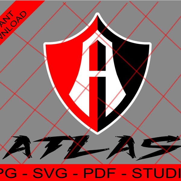 ATLAS Soccer Club LOGO, Los Rojinegros del Atlas Shield, Atlas de l'équipe de football mexicaine, Futbol Mexicano Equipo Atlas, Silhouette-Cricut svg