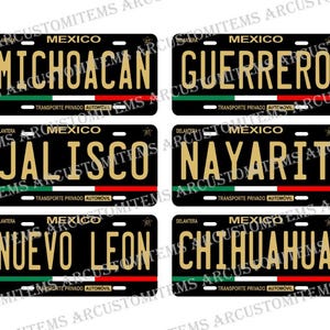Car Plates for the States of Mexico, Aluminum Car Plate for All States, Car Plate Mexico, Mexico Novelty Car Plates