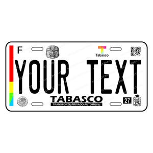 Decorative Car Plate State of TABASCO, Car Plate Mexico, Car Plates of the States of Mexico, TABASCO License Plates. High quality