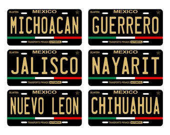 Car Plates from the States of Mexico, Aluminum Car Plate for All States, Car Plate Mexico, Mexico Plates, NOVELTY PLATE