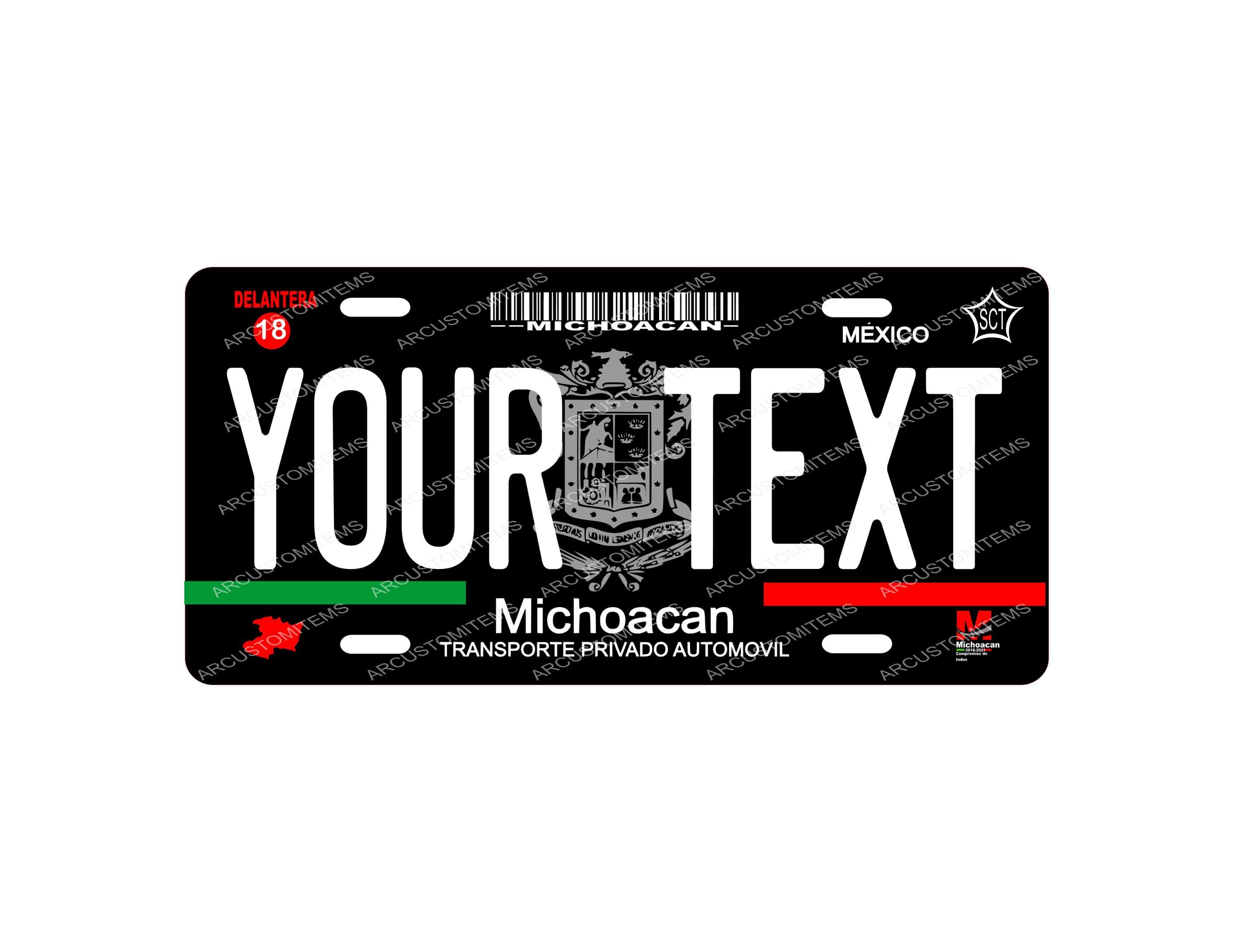 Car License Plate for the State of Michoacan, Car Plate Mexico