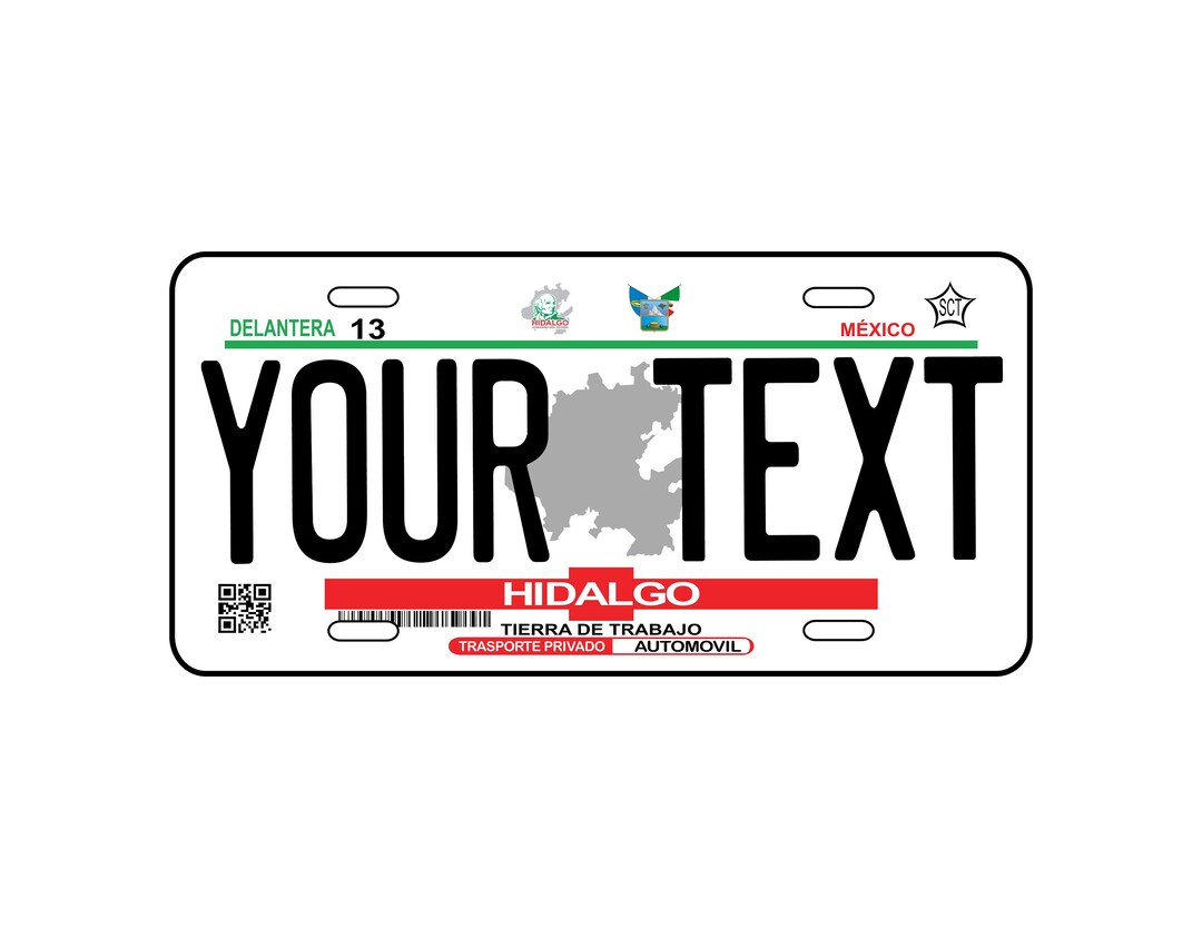 Personalized Auto State Plate HIDALGO, Car Plate Mexico State, Plates