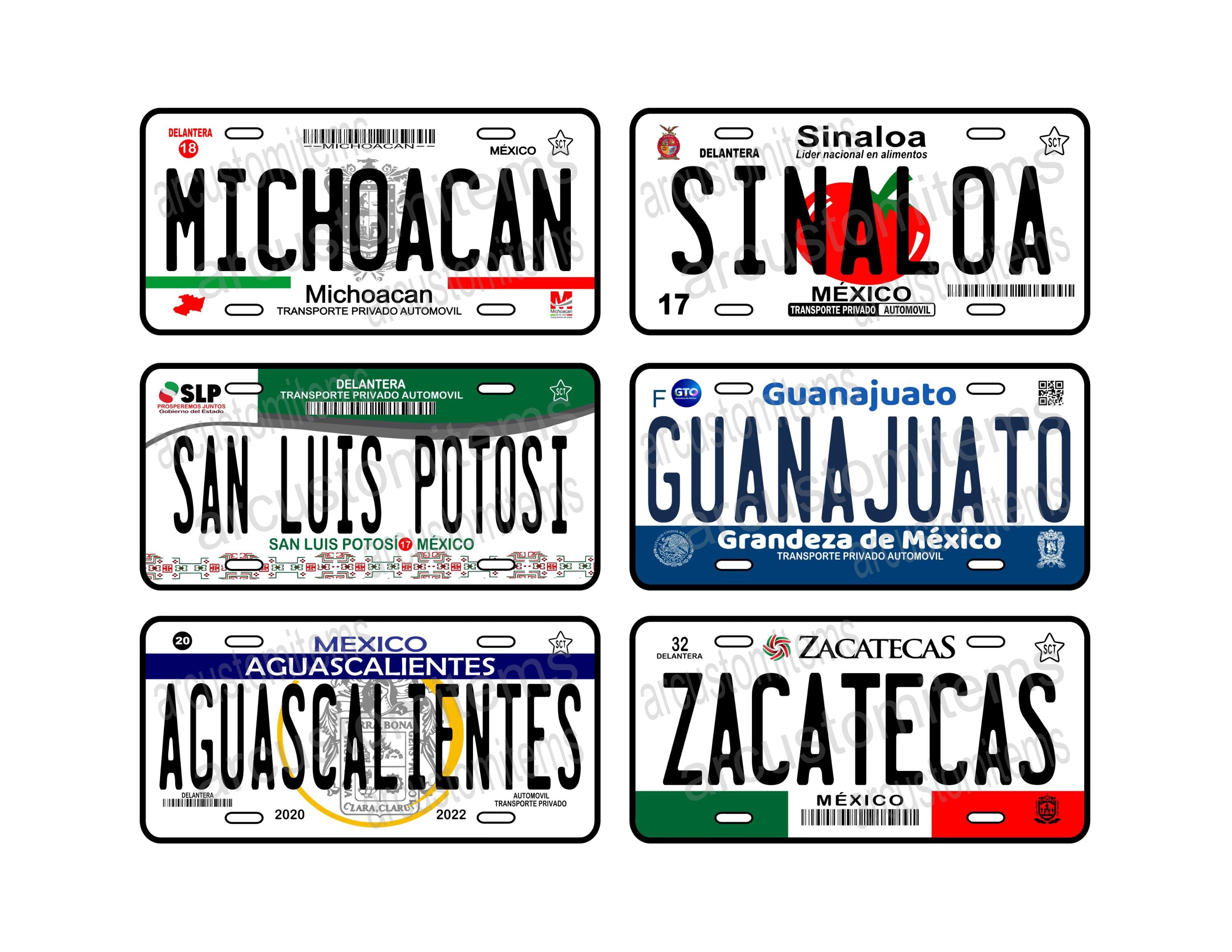 Personalized Aluminum Car Plates for All States of Mexico, Car Plate Mexico states, Car Plates States of Mexico