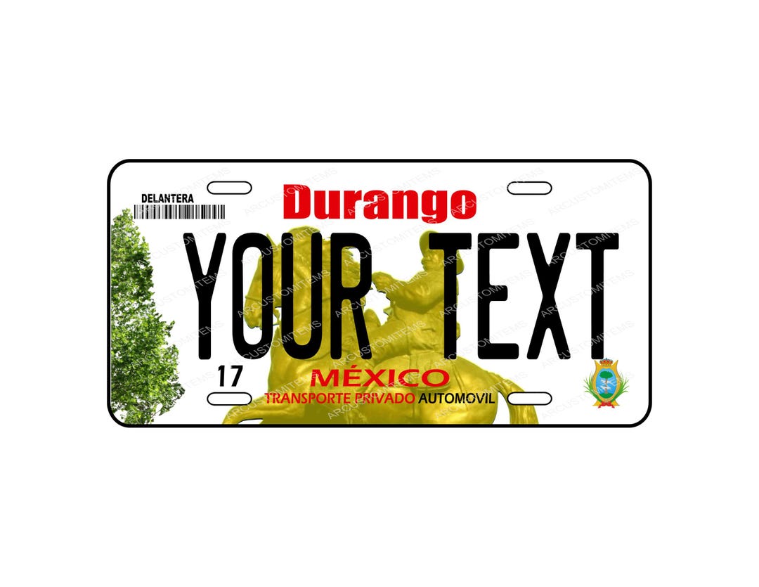 Personalized Aluminum Plate for Car of the State of DURANGO, Car Plate ...