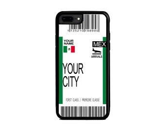 Phone Case Airplane Boarding Ticket, Cell Phone Case with Travel Ticket Design, Mexico Design, For iPhone and Samsung, Any Text