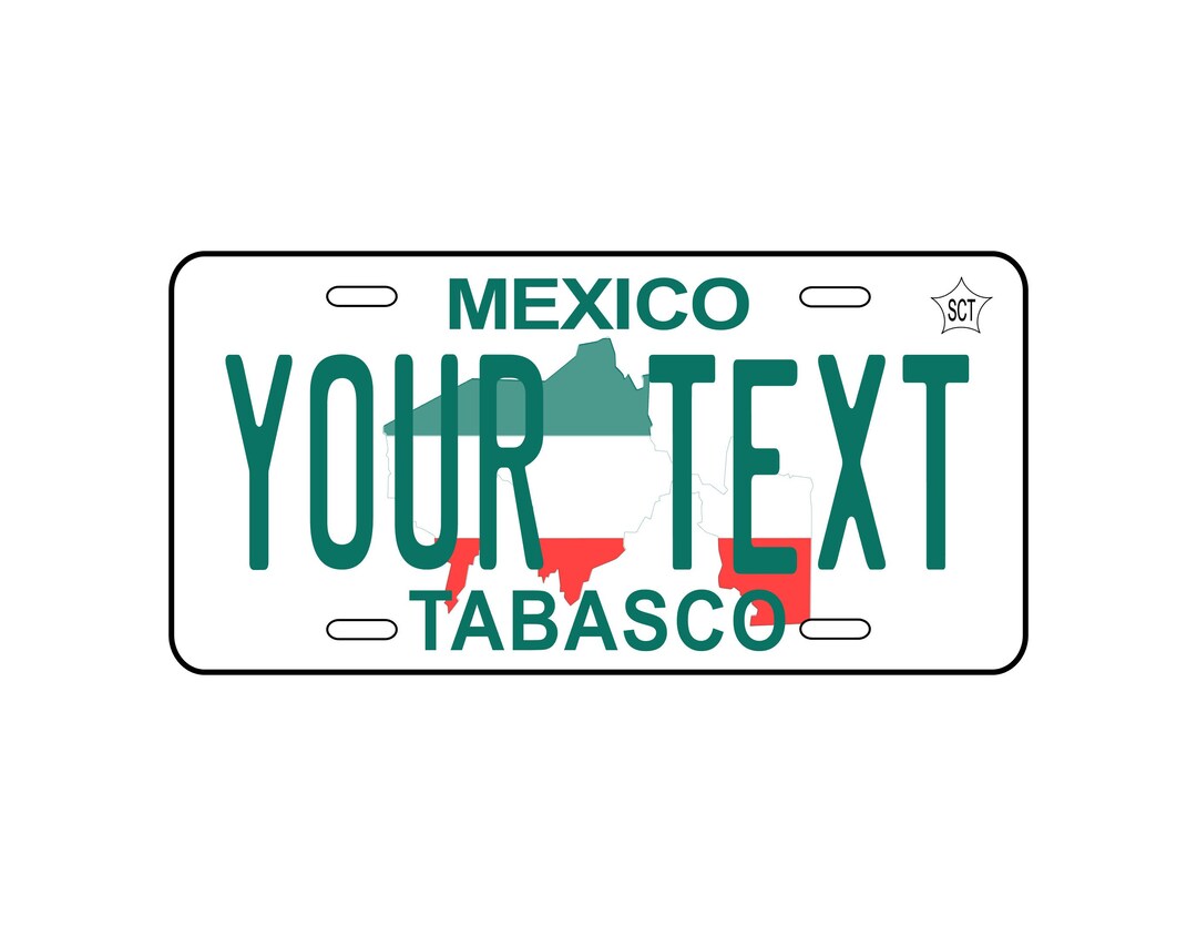 Personalized TABASCO State Car Plate Car Plate Mexico Auto Etsy