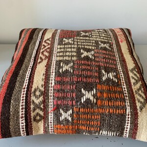 Turkish Rug Pillow Case 16x16, Handmade Kilim Pillow Cover -Calm Home Decor -Square Cushion -Decorative Throw Couch