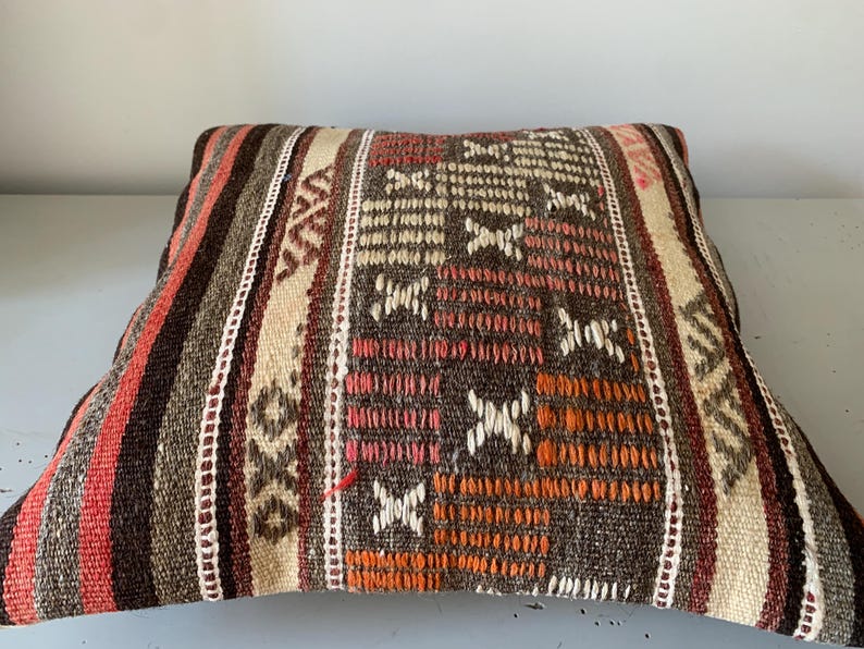Turkish Rug Pillow Case 16x16, Handmade Kilim Pillow Cover -Calm Home Decor -Square Cushion -Decorative Throw Couch