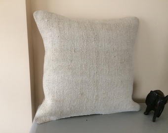 Solider Weißer Türkischer Kissenbezug 20x20 -Dekorative Kissen Couch -Minimalistisches Design -Kilim Kissen -Wohnzimmer Dekor -Hanf Kilim Kissenbezug