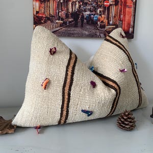 Boho Kilim Pillow Cover 16x24 | Throw Pillow Lumbar ⇻ Neutral Pillow Case, Farmhouse Cushion ⇻ Hemp Turkish Pillow, Room Decor, Tribal Item