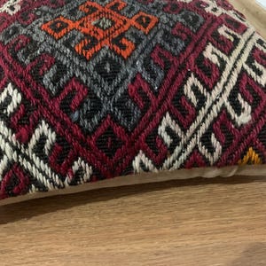 Red Kilim Pillow Cover 16x16 | Turkey Throw Pillowcase, Turkish Rug Cushion ⇻ Antique Pillows Sham, Bench Decor image 10