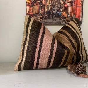 Pink Brown Boho Pillow Cover 16x24 -Turkish Kilim Pillow Cover -Bohemian Decor -Couch Throw Pillow Case -Sofa Cushion -Decorative Pillow Bed