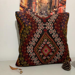 Embroidered Kilim Pillow Cover 20x20, Large Floor Cushion -Hand Woven Throw Pillow Case, Home Decor Gift