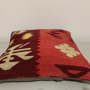 Funda de cojín Kilim de 40x40 cm: Cojín de sofá tejido a mano en lana turca. imagen 7