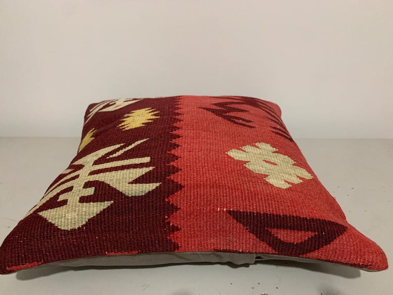 Funda de cojín Kilim de 40x40 cm: Cojín de sofá tejido a mano en lana turca. imagen 7