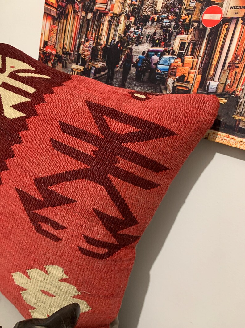 Funda de cojín Kilim de 40x40 cm: Cojín de sofá tejido a mano en lana turca. imagen 9