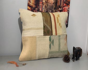 パッチワーク枕 - 20x20 キリム スローピローケース - ヴィンテージ