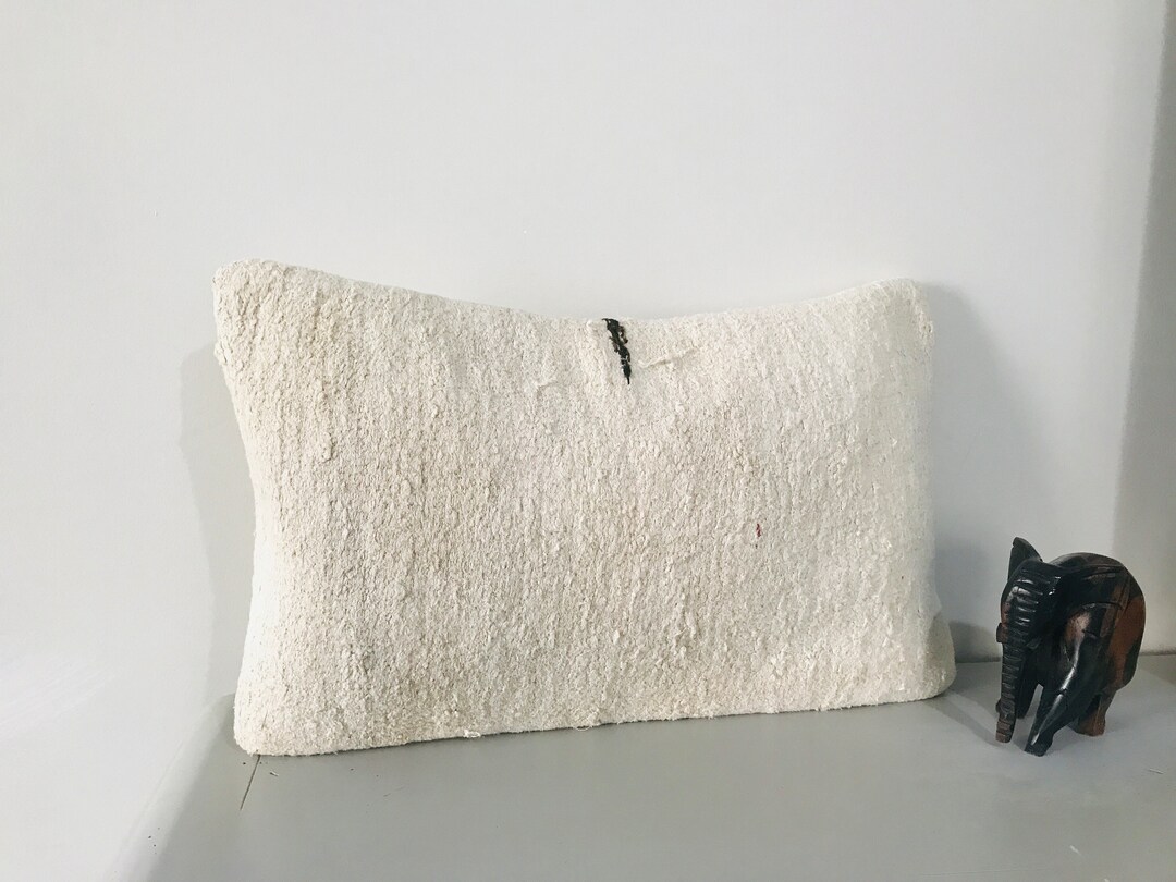Black White Lumbar Pillow Case 12x20 Hemp Kilim Pillow, Chair Decor