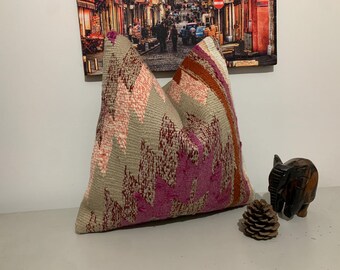 南西部の部族の枕カバー 16x16 - ヴィンテージ スローピロー - 質感のあるトルコのキリム枕カバー - 椅子のデザイン - ソファクッション - オフィスの装飾