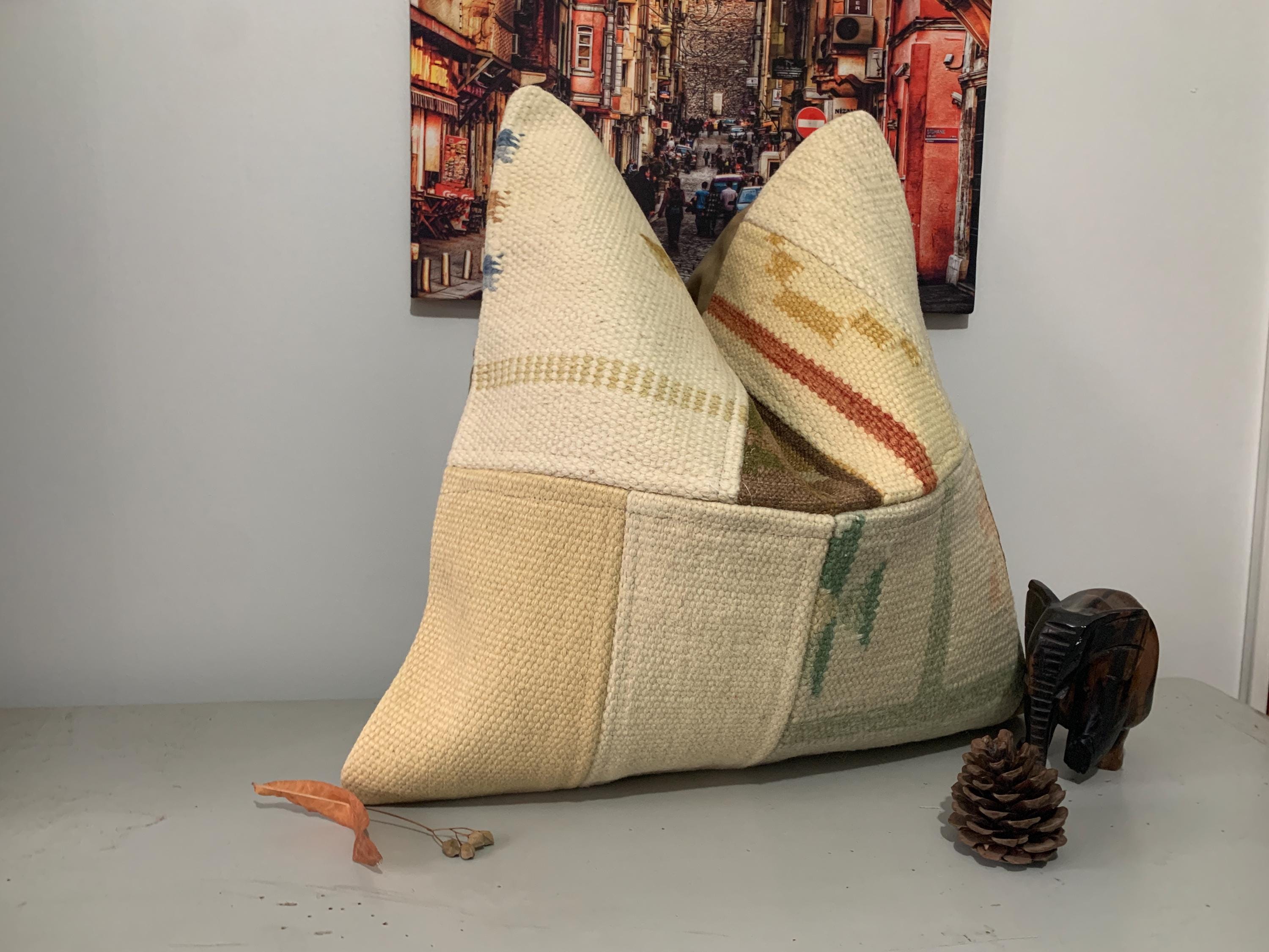 パッチワーク枕 - 20x20 キリム スローピローケース - ヴィンテージ