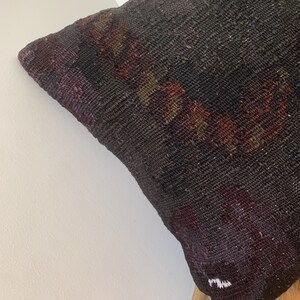 Vintage Rug Pillow 20x20: Mid-Century Modern, Black Throw Pillow Cover Cushion, Floral Turkish Kilim Pillow, Home Decor Gift image 12