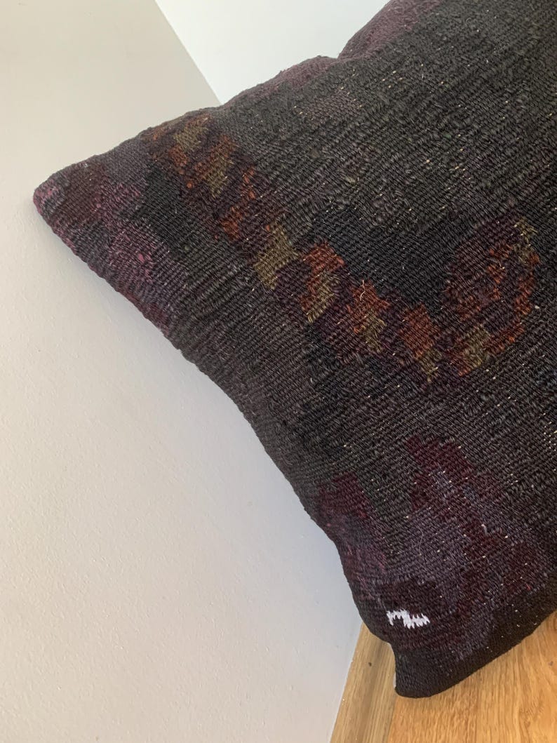 Vintage Rug Pillow 20x20: Mid-Century Modern, Black Throw Pillow Cover Cushion, Floral Turkish Kilim Pillow, Home Decor Gift image 12