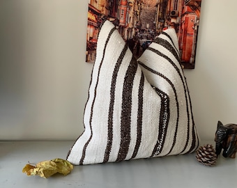 Gestreifter Wurfkissenbezug -20x20 -Bauernhauskissen -Rustikales Wohndekor -Hanf Türkischer Kilim-Kissenbezug -Dekoratives Kissen für Couchkissen