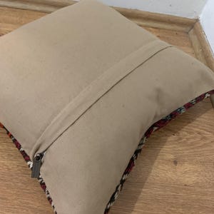 Red Kilim Pillow Cover 16x16 | Turkey Throw Pillowcase, Turkish Rug Cushion ⇻ Antique Pillows Sham, Bench Decor image 4
