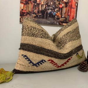 Kilim Throw Pillow for Couch, Handmade Hemp Pillow 16x24 -Antique Pillow Case -Office Decor -Decorative Pillows -Lumbar Kilim Pillow Cover