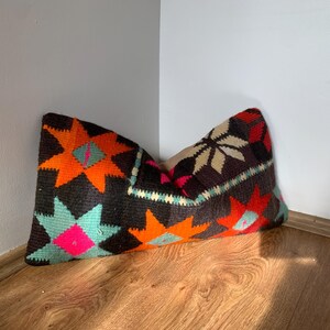 Embroidery Pillow Cover 12x24 -Turkish Lumbar Pillow for Bed -Rectangular Couch Pillow -Floral Kilim Pillow -Vintage Cushion -Throw Pillows