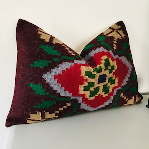 Lumbar Kilim Pillow Cover -16x24 Turkish Pillow Case -Lumbar Throw Pillow -Victorian Pillow -Outdoor Couch Pillow -Sofa Decor -Large Cushion