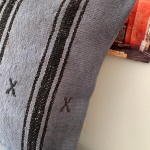 Indigo Black Vintage Kilim Pillow Cover 20x20 – Striped Rustic Throw Cushion, Turkish Decorations, Office Decor image 9