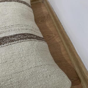 Vintage Lumbar Kilim Pillow Cover 16x24, Cream Brown Striped Pillows, Rustic Room Decor, Turkish Sofa Pillowcase image 7