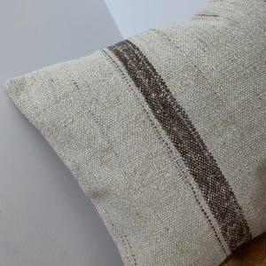 Vintage Lumbar Kilim Pillow Cover 16x24, Cream Brown Striped Pillows, Rustic Room Decor, Turkish Sofa Pillowcase image 11
