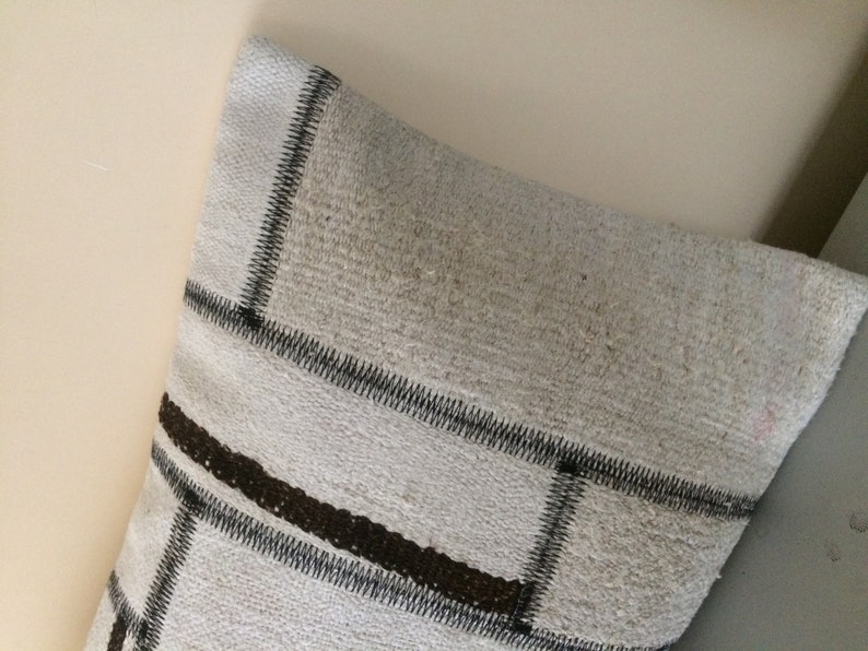 Hemp Throw Pillows 16X24 Large Couch Pillow Cushion Black White Patchwork Turkish Pillow Covers Boho Kilim Pillows Ethnic Lumbar Pillow